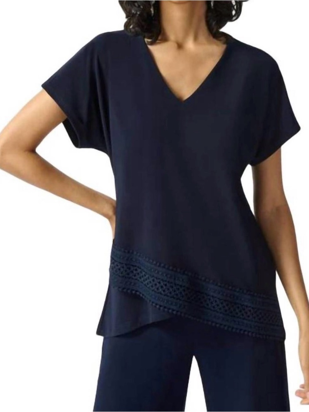 NEW JOSEPH RIBKOFF Silky Knit hi lo top in midnight blue Size 24